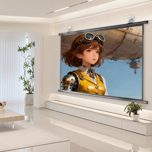 OEM Supported Portable Auto Rolling Projection Screen 60-150 Inch Manual Pull Wall-Mounted Matt White Home Use Projector Screen