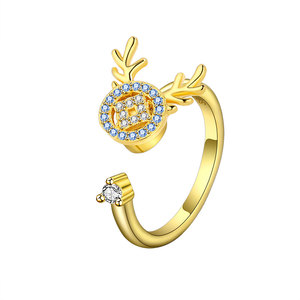 Micro Pave Zircon Rotating Deer Open <b>Rings</b> Copper Gold Plated Christmas Style Anxiety <b>Stress</b> Relief Jewelry For Women - Product Image 5