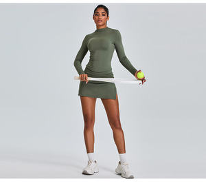 Zomer Dameskleding Hot Sale Fitness Strakke Geplooide Rok Tennispak 2 Stuks Lange Mouw Golf Tennisrokken Sets - Product Image 2