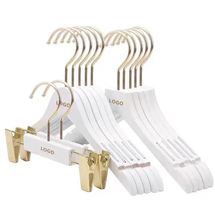 Factory custom Sales Gold Hook coat white wooden hangers For Clothes hotel