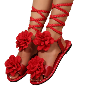Flat Beach Shoes Lace-up Weaving Strap New Large Flower Summer Versatile Comfortable Sandals High Quality - Product Image 1