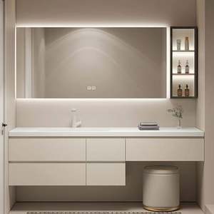 Meuble-lavabo de salle de bain flottant moderne en marbre blanc sur mesure, 36/48/72 pouces, avec miroir et lavabo - Product Image 2