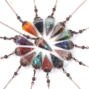 Wholesale Hot Sale Crystal Pendulum Natural Crushed Stone Resin Hexagonal Cone Pendulum For Decoration
