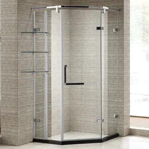 Bisagra de ducha con pantalla pivotante para puerta de vidrio ajustable, cabina de ducha de 3 lados sin marco de diamante