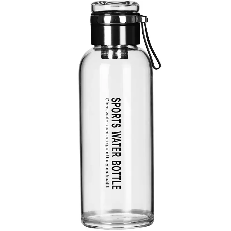 Fabricante botella de agua potable de vidrio Infusor de té de frutas Beber con tapa a prueba de fugas Botella de agua caliente de vidrio de borosilicato