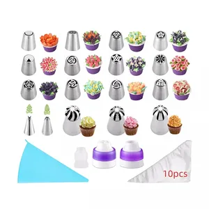 Factory Directly Offer Cream Cake Decoration Tools Set of Russian 31 Pieces Stainless Steel Pastry Nozzles and Pastry Bag