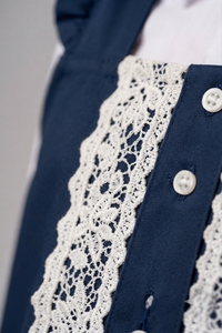 Robe d'uniforme scolaire en coton à manches longues pour filles, bleu marine, avec chemisier blanc à col, tenue scolaire modeste, vente en gros - Product Image 3