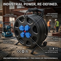 Enrouleur de câble rétractable robuste IP44 de 30 m (100 pi) avec 4 prises, rallonge industrielle extérieure avec fiche Schuko