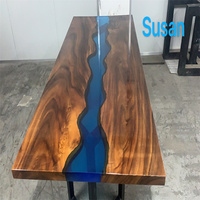 Table de salle à manger en résine époxy pour hôtel et restaurant, plateau en bois massif de noyer avec rivière de résine époxy