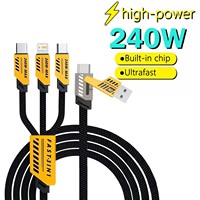 Câble de charge rapide 3 en 2 240W pour Micro USB Type C, câble de chargeur 1,2m, port USB multiple, câble de chargeur multiple pour Iphone Huawei