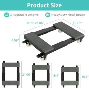 Chariot de déménagement robuste en acier au carbone réglable avec 4 roulettes pivotantes pour le déplacement de meubles sur plancher plat - Product Image 3