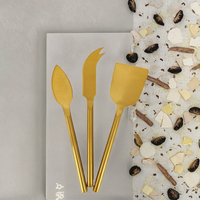 Juego de 3 Cuchillos para Queso de Acero Inoxidable Chapado en Oro, Ecológicos, Aptos para Lavavajillas, Cuchillo para Pastel de Bodas, Cortador de Queso