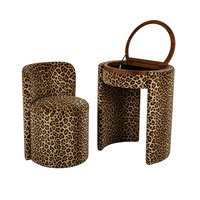 Ensemble de coiffeuse de luxe vintage motif léopard, zèbre et tigre, avec chaise et panneau de rangement rabattable, pour chambre à coucher