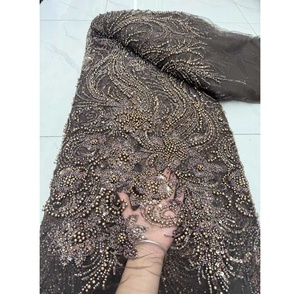 Tessuto in Pizzo Africano di Alta Qualità Toplace con Perline <span class=keywords><strong>e</strong></span> Paillettes Nigeriane, Tessuto Ricamato per Abiti da Sposa - Product Image 4