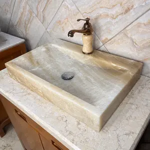 HZX vasque rustique en marbre sculpté à la main lavabo de salle de bain vert pierre naturelle onyx évier pour la décoration de salle de bain à la maison