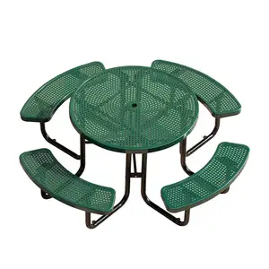 Outdoor Thermoplastic Steel Round Square Commercial Picnic Table With Bench Restaurant Outside Furniture Metal Dining Cafe Table