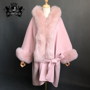 Tilki kürk ile yeni stil bahar rüzgar ceketi kapşonlu kaşmir pelerin pelerin - Product Image 4