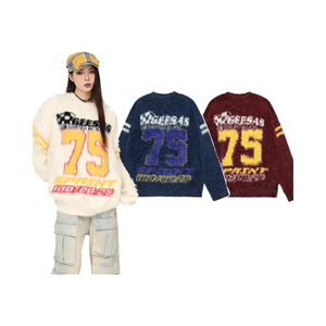 เสื้อสเวตเตอร์โอเวอร์ไซส์สไตล์วินเทจอเมริกันสำหรับผู้หญิง คอกลม แขนยาว ทรงหลวม ถักนิตติ้ง เหมาะสำหรับใส่เล่นกีฬาในมหาวิทยาลัย สำหรับฤดูหนาว - Product Image 3