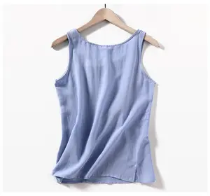 wholesale custom ladies cotton hemp singlet sleeveless O-neck women's breathable ladies vest tops