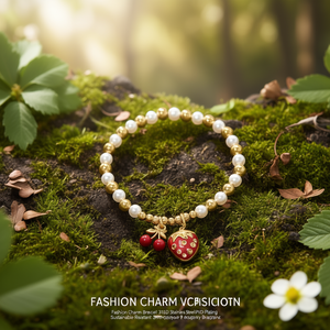 Pulsera de Moda con Dijes de Acero Inoxidable 316L con Baño de Oro PVD, Resistente y Sostenible, con Colgante de Fresa Roja y Cereza - Product Image 3