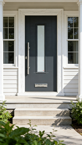 <span class=keywords><strong>Porte</strong></span> d'entrée moderne en fibre de verre noire avec fenêtre verticale en verre dépoli, <span class=keywords><strong>porte</strong></span> <span class=keywords><strong>extérieure</strong></span> <span class=keywords><strong>contemporaine</strong></span> pour résidence - Product Image 2