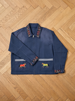 Fabricant OEM ODM, veste de travail vintage brodée avec un motif de cheval, toile de coton lavée, garniture florale, veste personnalisée pour homme