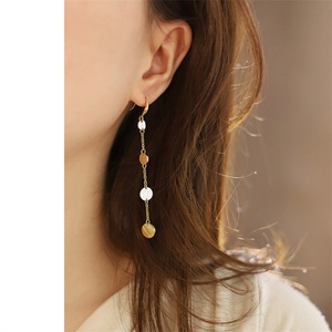 Pendientes de Cadena con Borlas y Dijes Redondos de Acero Inoxidable Chapado en Oro, Estilo Vintage, para Mujer, Aniversario - Product Image 4