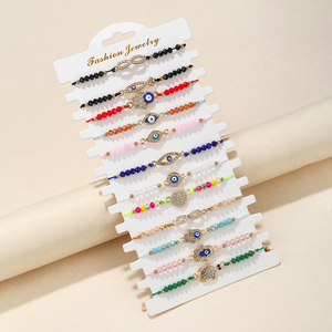 12Pcs Handmade Crystal <b>Bead</b> <b>Bracelet</b> for Women Sea Turtle Fatima Hand Blue Devil's Eye Diamond Fine Rope <b>Charm</b> <b>Bracelet</b> - Product Image 5