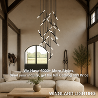 Lustre d'escalier en fer contemporain LED pour duplex, loft, villa, moderne, simple, créatif, lampe à bande creuse à plusieurs niveaux