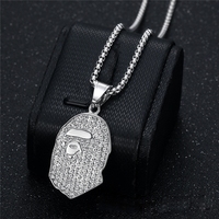 Pendentif Hip Hop Ape Iced Head Out en Zircon CZ, Bijou Simple, Colliers en Acier Inoxydable 316 pour Hommes et Femmes, Vente en Gros 2025