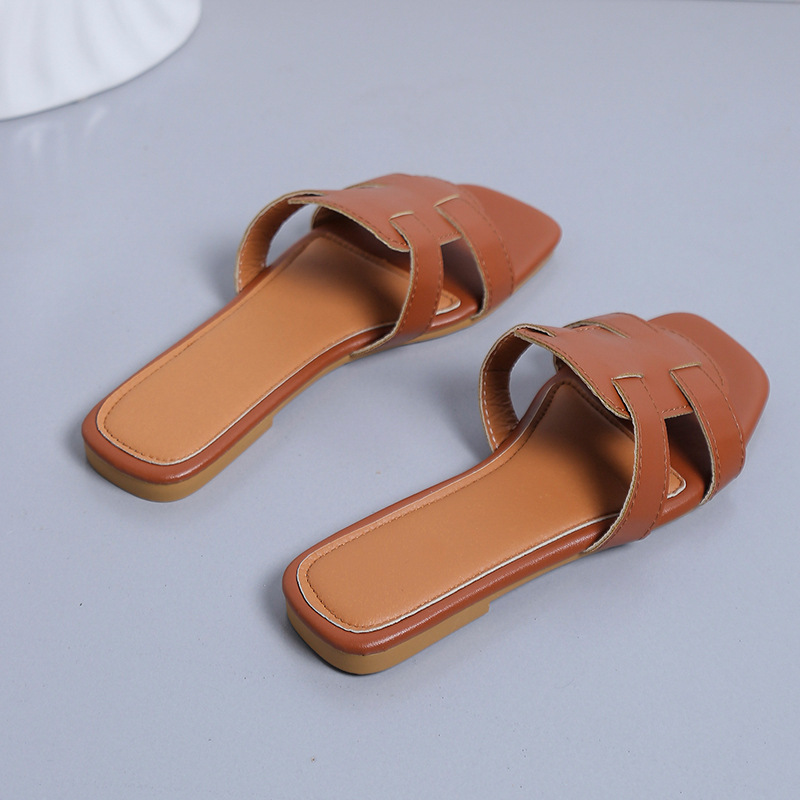 2023 New Slides Shoes Ladies Rubber PU Flat Sandals Slippers Womens Summer Beach Shoes
