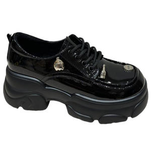 2025 printemps automne femmes Style britannique unique en cuir mocassins 7cm semelle épaisse brillant à lacets noir plate-forme chaussures - Product Image 3