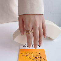 Koreanischer Minimalistischer Edelstahl-Damenring 18K Vergoldet Breiter Ring mit Durchbrochenem Geometrischem Design für den Alltag