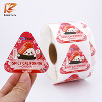 Etiquetas Adhesivas de Grado Alimenticio, Diseño Personalizado a Prueba de Agua, en Rollo, con Corte Triangular, para Onigiri, con Logotipo, para Empaque de Cajas de Sushi Japonés