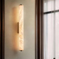 Lampu Dinding Kamar Mandi LED 6W Modern Alabaster - Lampu Vanity Logam Emas Hitam Batu Alam untuk Proyek Dalam Ruangan