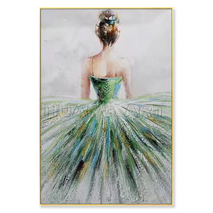 Dipinto a mano la figura di balletto moderno pittura murale olio verde su tela decorazione per <span class=keywords><strong>soggiorno</strong></span> con ragazza danzante fatto a mano bellezza - Product Image 1