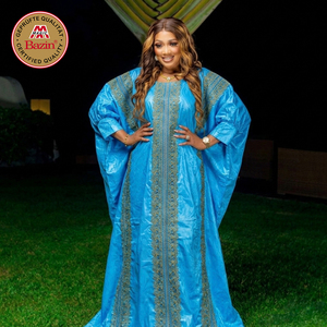 Robe longue prête à porter pour <span class=keywords><strong>femme</strong></span> africaine, style Dashiki <span class=keywords><strong>Bazin</strong></span>, avec bordure en dentelle et ruban, pour <span class=keywords><strong>mariage</strong></span> nigérian, fête, mariée riche, Boubou - Product Image 3