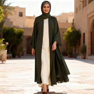 ชุดเดรสอาบายะผ้าชีฟองสีพื้นแบบใหม่สำหรับผู้หญิงมุสลิม แฟชั่นลำลองทันสมัย ปี 2026 ผู้จัดจำหน่ายจากจีน - Product Image 4