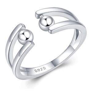 <b>Adjustable</b> <b>Silver</b> Plated Beaded <b>Ring</b> For Women Geometric Ball Shape Open Finger <b>Ring</b> Gift Jewelry S925 - Product Image 1