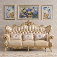 Sofa Kulit Asli Gaya Klasik Eropa Mewah Royal Desain Elegan Set Sofa 1 2 3 Dudukan Perabot Ruang Tamu