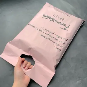 Matte Pink Custom 100% Biodegradable Compostable Poly Mailer Clothing Mailing Packaging Bag with Handle for Clothes