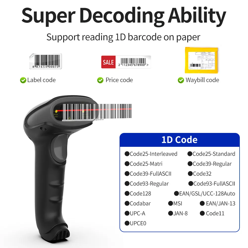 GTCODESTAR kabelgebundene USB-Barcode-Lesegeräte 1D-Barcode-Scanner handheld Scanner-Guns langer Reichweite-Lesegerät für ID-Karte Reisepass-Scanner