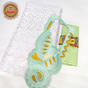 Tessuti africani di pizzo a secco di cotone con colletto per le donne abbigliamento da sposa fatto da te cucito Nigeria Mali puro latte <span class=keywords><strong>bianco</strong></span> lacci di seta - Product Image 6