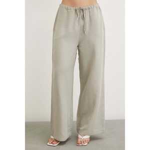 Pantalones Anchos de Lino para Mujer, Cintura Elástica, Cintura Alta, Transpirables, Casuales, Color Caqui - Product Image 3