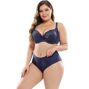 Soutien-Gorge <span class=keywords><strong>Grande</strong></span> <span class=keywords><strong>Taille</strong></span> pour Femmes, <span class=keywords><strong>Lingerie</strong></span> Florale en Dentelle à Armatures, Bonnets E F pour Poitrines Généreuses – Ensemble Soutien-Gorge et Culotte - Product Image 1