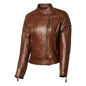 Modèles phares Hiver Veste de moto pour femme en cuir de vachette véritable avec fermeture éclair et boutons, Tendance - Product Image 1