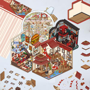 Dibujos animados 3D mundo en miniatura DIY pegatinas decorativas lindo Libro Rojo cabaña paisaje escena Anime estilo cuenta pegatinas decorativas - Product Image 3