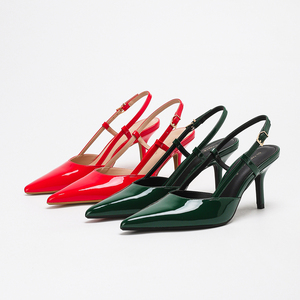 1235-4 Meilleures Ventes Sandales d'Été Unies Tendance pour <span class=keywords><strong>Femme</strong></span> en <span class=keywords><strong>Cuir</strong></span> Verni, à Enfiler, Bride Arrière, Bout Pointu et Talons Aiguilles - Product Image 1