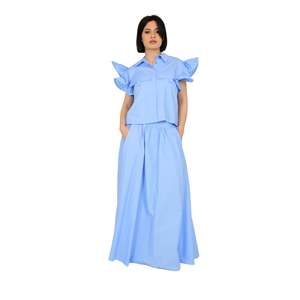 Camisa de Mujer Azul Cielo con Volantes en las Mangas y Botones, Estilo Casual - Product Image 4