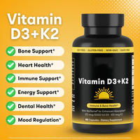 Capsule de Vitamine D3 K2 5000UI avec Bioperine, Sans OGM, Sans Soja, Complément Alimentaire pour la Santé Osseuse et Immunitaire